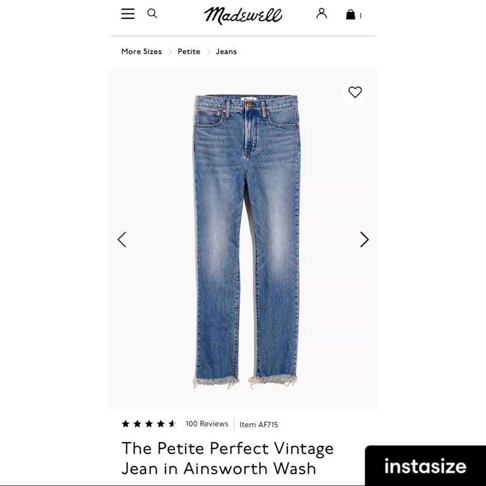 Madewell The Petite Perfect Vintage Jean in Ainsworth Wash